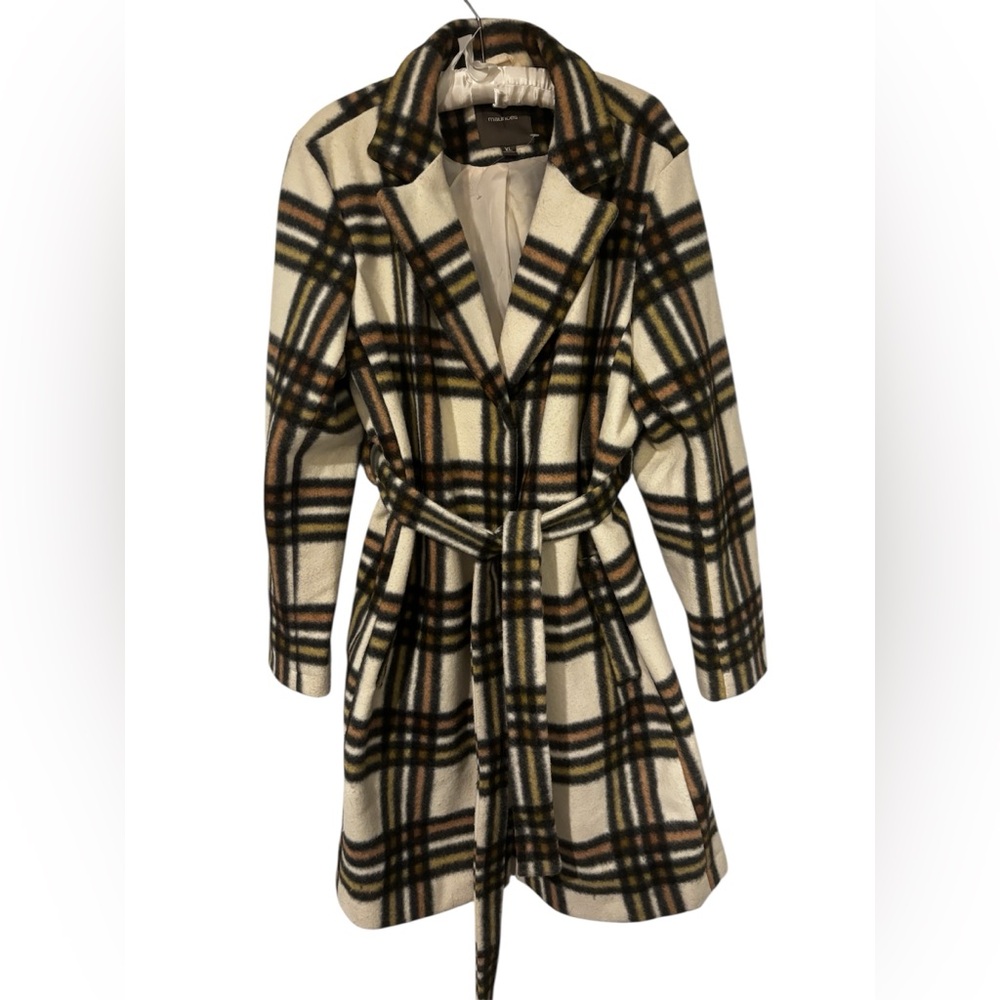Maurices White Plaid Tie Waist Coat Casual NWOT Woman’s XL (16) #Winter‎ #trench
